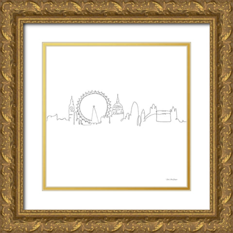 One Line London Gold Ornate Wood Framed Art Print with Double Matting by Seven Trees Design