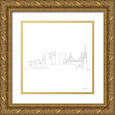 One Line San Francisco Gold Ornate Wood Framed Art Print with Double Matting by Seven Trees Design