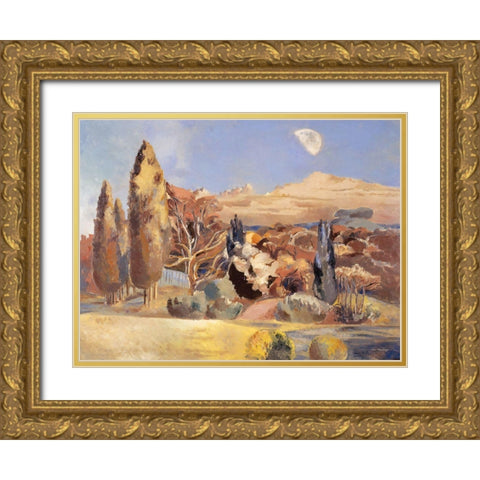 Daytime Moon Gold Ornate Wood Framed Art Print with Double Matting by Seven Trees Design