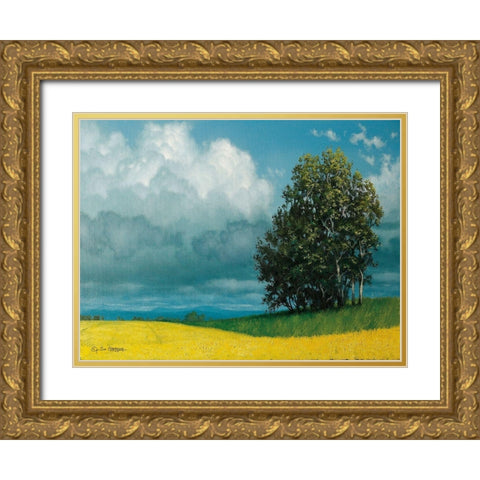 Canola Field Gold Ornate Wood Framed Art Print with Double Matting by Gagnon, Tim