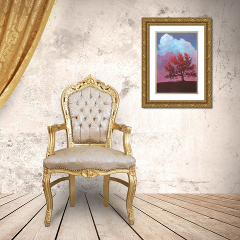 Red Tree Gold Ornate Wood Framed Art Print with Double Matting by Gagnon, Tim