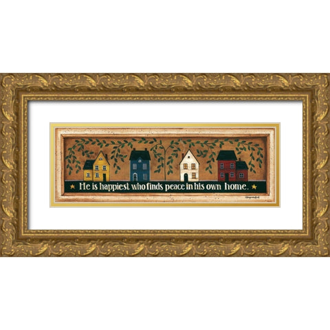 He is Happiest Gold Ornate Wood Framed Art Print with Double Matting by Crawford, Tonya