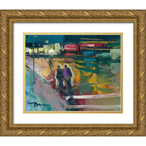 Night Stroll Gold Ornate Wood Framed Art Print with Double Matting by Trujillo, Jose