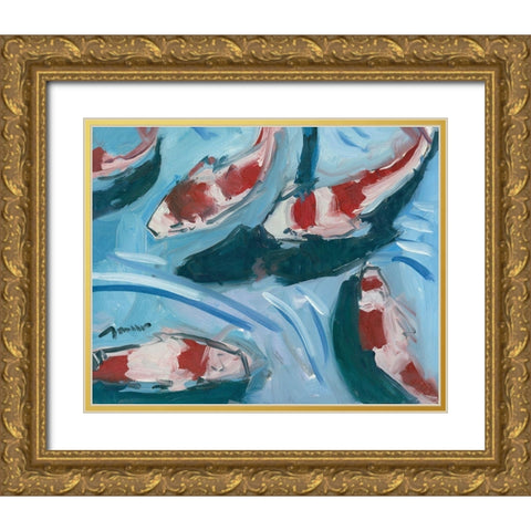 Koi Pond Gold Ornate Wood Framed Art Print with Double Matting by Trujillo, Jose