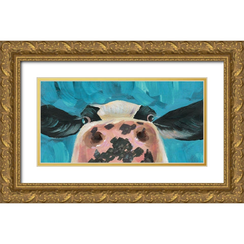 Curious Cow Gold Ornate Wood Framed Art Print with Double Matting by White Ladder