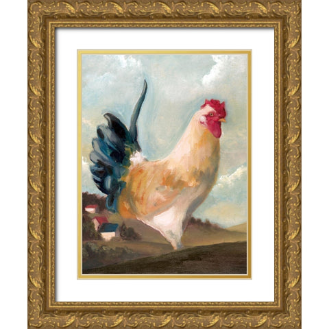 Hillside Rooster I Gold Ornate Wood Framed Art Print with Double Matting by White Ladder