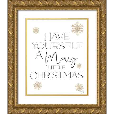 Merry Little Christmas Gold Ornate Wood Framed Art Print with Double Matting by Yass Naffas Designs