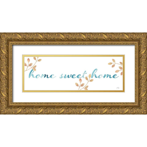 Home Sweet Home Gold Ornate Wood Framed Art Print with Double Matting by Yass Naffas Designs