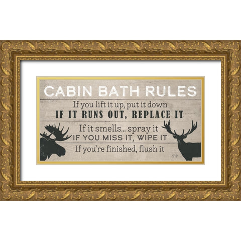 Cabin Bath Rules Gold Ornate Wood Framed Art Print with Double Matting by Yass Naffas Designs