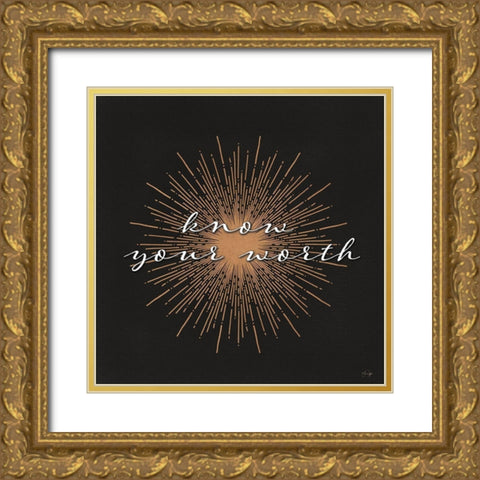Know Your Worth Gold Ornate Wood Framed Art Print with Double Matting by Yass Naffas Designs
