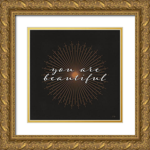 You Are Beautiful Gold Ornate Wood Framed Art Print with Double Matting by Yass Naffas Designs