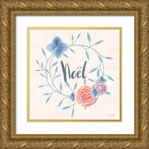 Pastel Noel Wreath Gold Ornate Wood Framed Art Print with Double Matting by Yass Naffas Designs