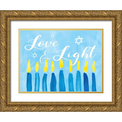 Love And Light Hanukkah Candles Gold Ornate Wood Framed Art Print with Double Matting by Yass Naffas Designs
