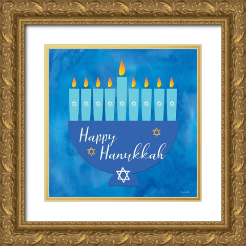 Happy Hanukkah Menorah III Gold Ornate Wood Framed Art Print with Double Matting by Yass Naffas Designs
