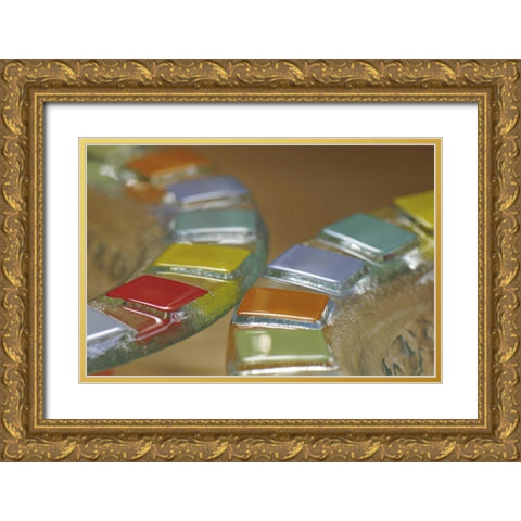 USA Colorful hand-made dish made of fused glass Gold Ornate Wood Framed Art Print with Double Matting by Terrill, Steve