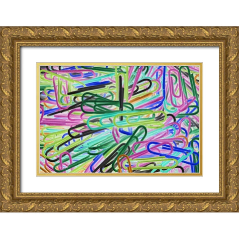 Abstract of multicolored paper clips Gold Ornate Wood Framed Art Print with Double Matting by Flaherty, Dennis