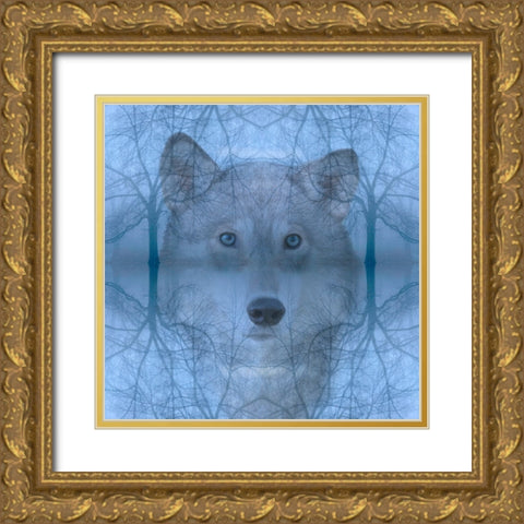 Wolf and skeleton trees montage Gold Ornate Wood Framed Art Print with Double Matting by Jaynes Gallery