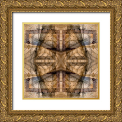 Earth tone quilt-like abstract Gold Ornate Wood Framed Art Print with Double Matting by Jaynes Gallery