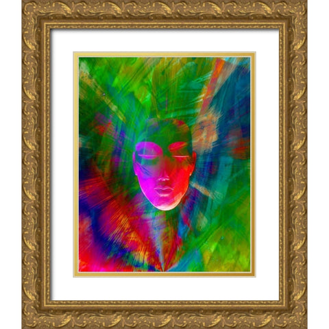Abstract of meditating human face Gold Ornate Wood Framed Art Print with Double Matting by Zuckerman, Jim