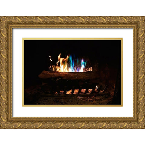 Colorful flames in a fireplace Gold Ornate Wood Framed Art Print with Double Matting by Herbig, David