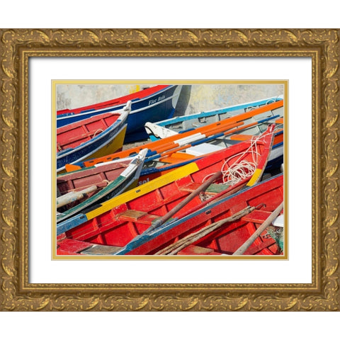 Harbor with traditional colorful fishing boats Town Ponta do Sol-Island Santo Antao-Cape Verde Gold Ornate Wood Framed Art Print with Double Matting by Zwick, Martin