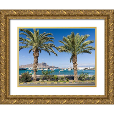 View of Marina and Porto Grande City Mindelo-a seaport on the island Sao Vicente-Cape Verde Africa Gold Ornate Wood Framed Art Print with Double Matting by Zwick, Martin