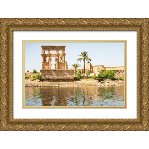 Upper Egypt-Aswan between the two dams-Philae Temple of Isis-Trajans Kiosk-aka The Hypaethral Temple Gold Ornate Wood Framed Art Print with Double Matting by Jones, Alison