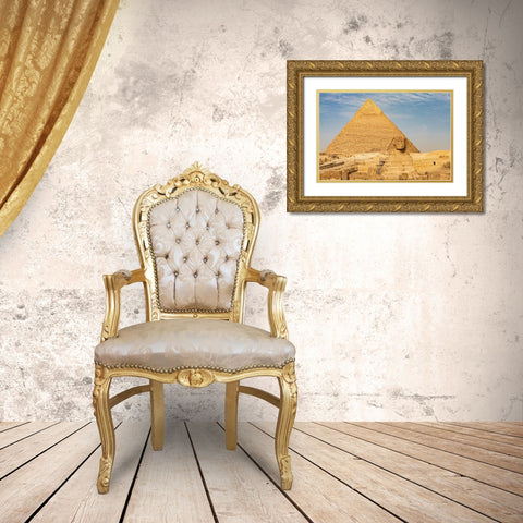 Africa-Egypt-Cairo Giza plateau Great Sphinx of Giza in front of the Pyramid of Khafre Gold Ornate Wood Framed Art Print with Double Matting by Wilson, Emily