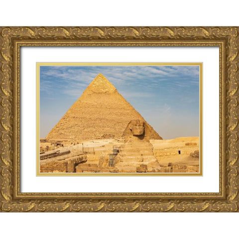 Africa-Egypt-Cairo Giza plateau Great Sphinx of Giza in front of the Pyramid of Khafre Gold Ornate Wood Framed Art Print with Double Matting by Wilson, Emily