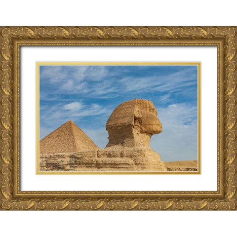 Africa-Egypt-Cairo Giza plateau Great Sphinx of Giza in front of the Great Pyramid of Giza Gold Ornate Wood Framed Art Print with Double Matting by Wilson, Emily