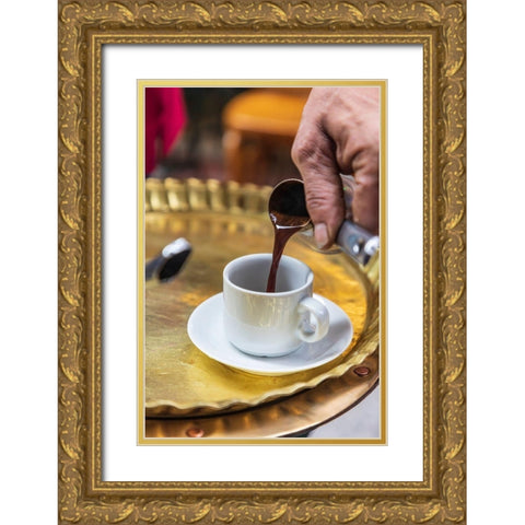 Africa-Egypt-Cairo Egyptian coffee being served traditionally at a coffee shop in Cairo Gold Ornate Wood Framed Art Print with Double Matting by Wilson, Emily