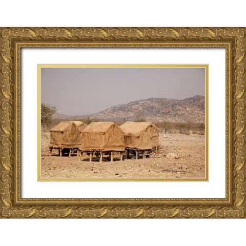 Namibia, Opuwo Storage huts in a Himba village Gold Ornate Wood Framed Art Print with Double Matting by Kaveney, Wendy