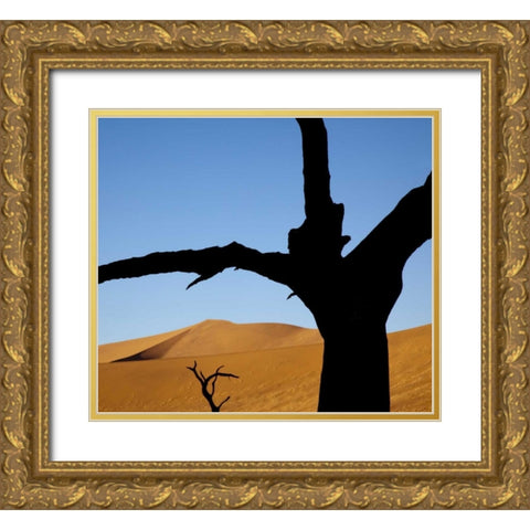 Namibia, Sossusvlei Dead trees with sand dune Gold Ornate Wood Framed Art Print with Double Matting by Kaveney, Wendy