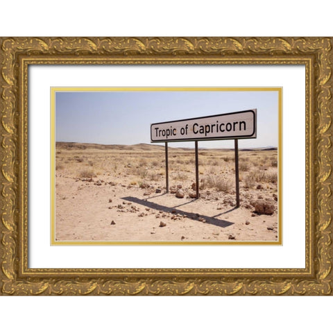 Namibia Sign marks the Tropic of Capricorn Gold Ornate Wood Framed Art Print with Double Matting by Kaveney, Wendy