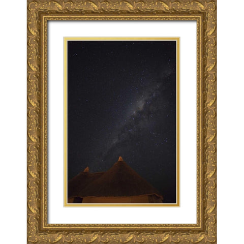 Namibia, Namib Desert, Milky Way above hut Gold Ornate Wood Framed Art Print with Double Matting by Young, Bill