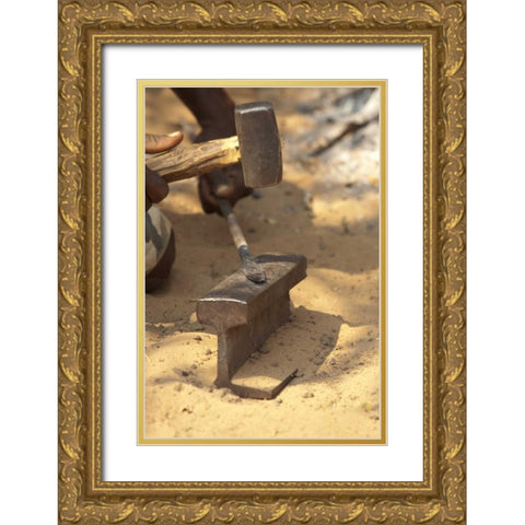 Namibia, Caprivi Strip Bushman makes a spear Gold Ornate Wood Framed Art Print with Double Matting by Kaveney, Wendy