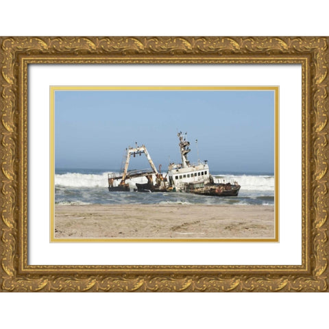 Namibia, Henties Bay Stranded shipwreck Ziela Gold Ornate Wood Framed Art Print with Double Matting by Kaveney, Wendy