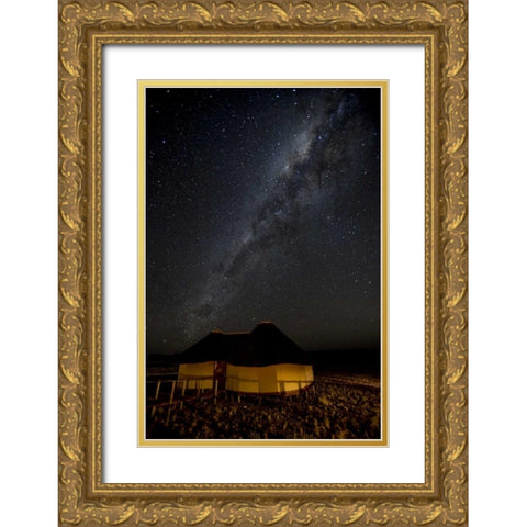 Namibia, Namib-Naukluft Park Hut and Milky Way Gold Ornate Wood Framed Art Print with Double Matting by Kaveney, Wendy