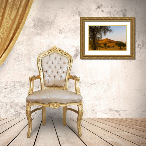 Namibia, Namib-Naukluft NP Trees and sand dune Gold Ornate Wood Framed Art Print with Double Matting by Young, Bill