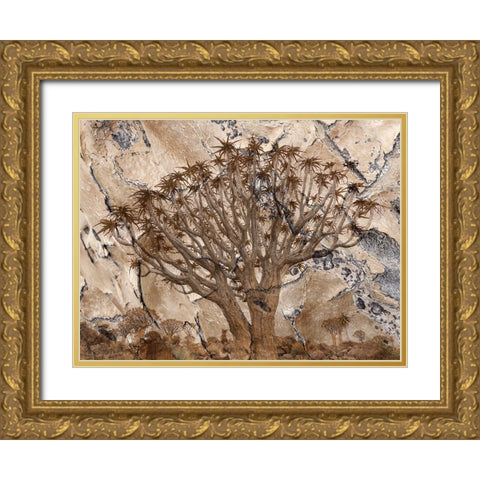 Africa-Namibia-Quiver tree and bark photo montage Gold Ornate Wood Framed Art Print with Double Matting by Jaynes Gallery