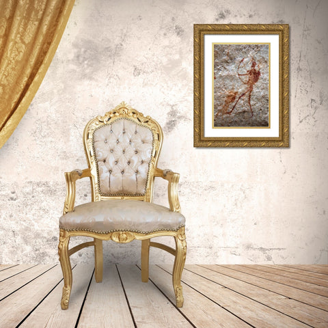 Rock painting of ancient archer, South Africa Gold Ornate Wood Framed Art Print with Double Matting by Kaveney, Wendy
