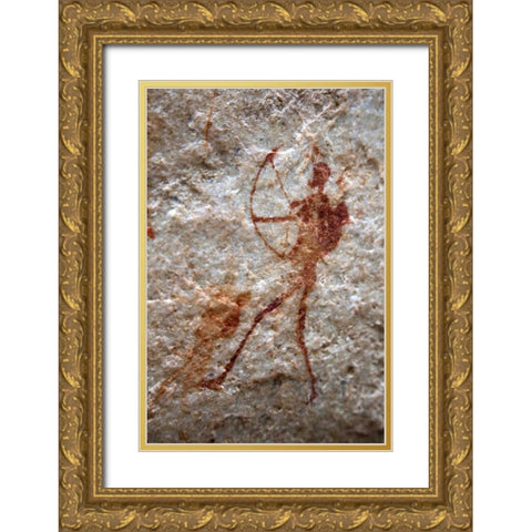 Rock painting of ancient archer, South Africa Gold Ornate Wood Framed Art Print with Double Matting by Kaveney, Wendy
