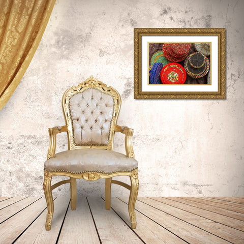 Africa-Tanzania Display of Maasai bead crafts  Gold Ornate Wood Framed Art Print with Double Matting by Jaynes Gallery