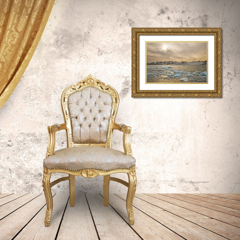 South Georgia Isl Sunset over water and sea ice Gold Ornate Wood Framed Art Print with Double Matting by Delisle, Gilles
