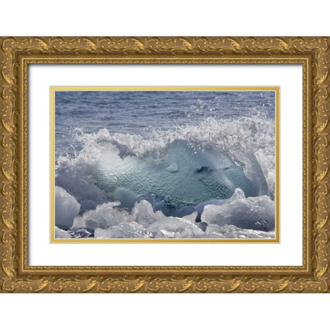 South Georgia Isl, Wirik Bay Wave on the beach Gold Ornate Wood Framed Art Print with Double Matting by Paulson, Don