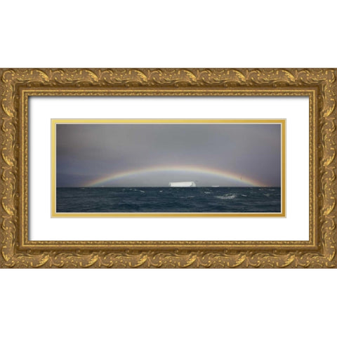 Antarctica, A tabular iceberg under a low rainbow Gold Ornate Wood Framed Art Print with Double Matting by Grall, Don
