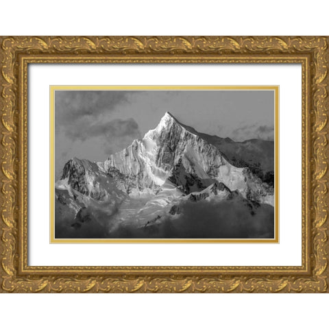 Antarctica, Snow-capped mountain peak at sunrise Gold Ornate Wood Framed Art Print with Double Matting by Young, Bill