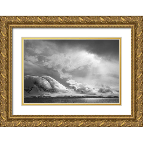 Antarctica, Stormy snow clouds over peninsula Gold Ornate Wood Framed Art Print with Double Matting by Young, Bill