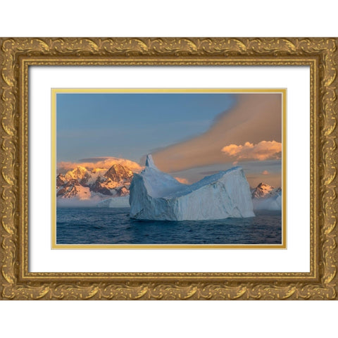 Antarctica-South Georgia Island-Coopers Bay Iceberg and mountains at sunrise  Gold Ornate Wood Framed Art Print with Double Matting by Jaynes Gallery