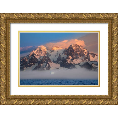Antarctica-South Georgia Island-Coopers Bay Iceberg and mountains at sunrise  Gold Ornate Wood Framed Art Print with Double Matting by Jaynes Gallery